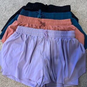 Women's Athletic Flutter Shorts Set of 4- Black, Teal, Pink, Lavender